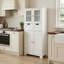 Armoire de rangement de salle de bain autoportante robuste à grande capacité à 4 portes résistante à l'eau avec 2 tiroirs coulissants et portes vitrées transparentes pour la salle de bain-954859754