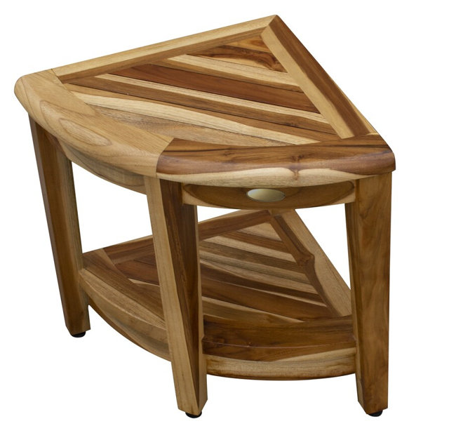Ripley 22" Compact Teak Wide Corner Shower Outdoor Bench With Shelf In Natural Finish
