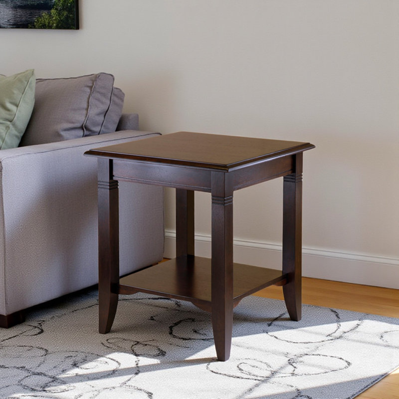 Milo Accent Table in Brown Finish with lower shelf for display, 21.83'' H X 19.86'' W X 19.86''