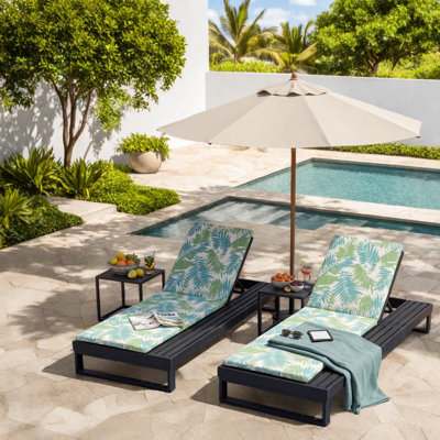 Méridiennes de patio réglables, bois d'acacia noir, bord de piscine moderne