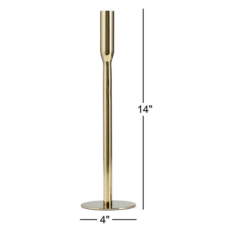 Metal, Taper Candle Holder, 14" H x 4" W x 4" D, Gold