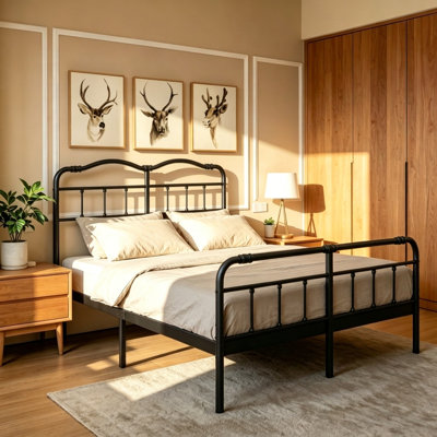 18"Full Size Metal Platform Bed Frame With Headboard & Footboard, Heavy Duty Steel Slats Support, No Box Spring Needed,Underbed Storage