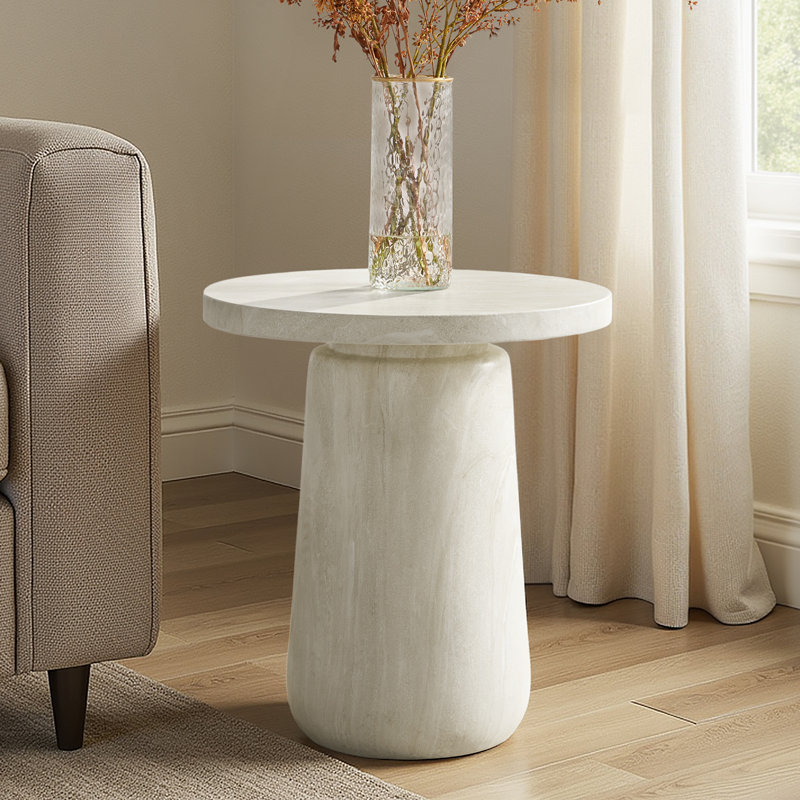 Watterson 22''Tall Modern Concrete Top End Table with Simple Assembly, Beige