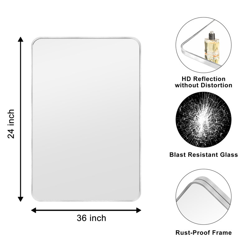 Viridiana Metal Rectangle Wall Mirror, 36" x 24", Silver