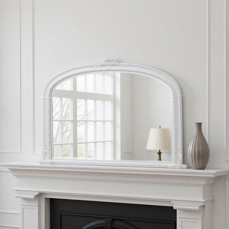 Overmantle Arched Bevelled Victorian Mirror, White