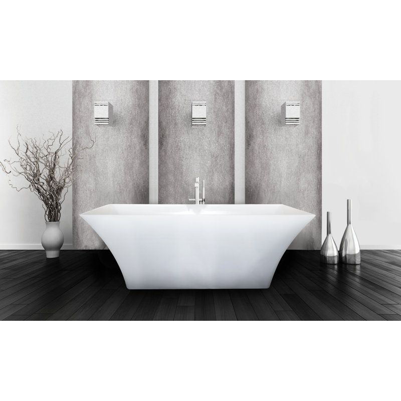 Hyde 67.5'' x 33.75'' Air Solid Surface Bathtub, Satin Nickel, Matte White