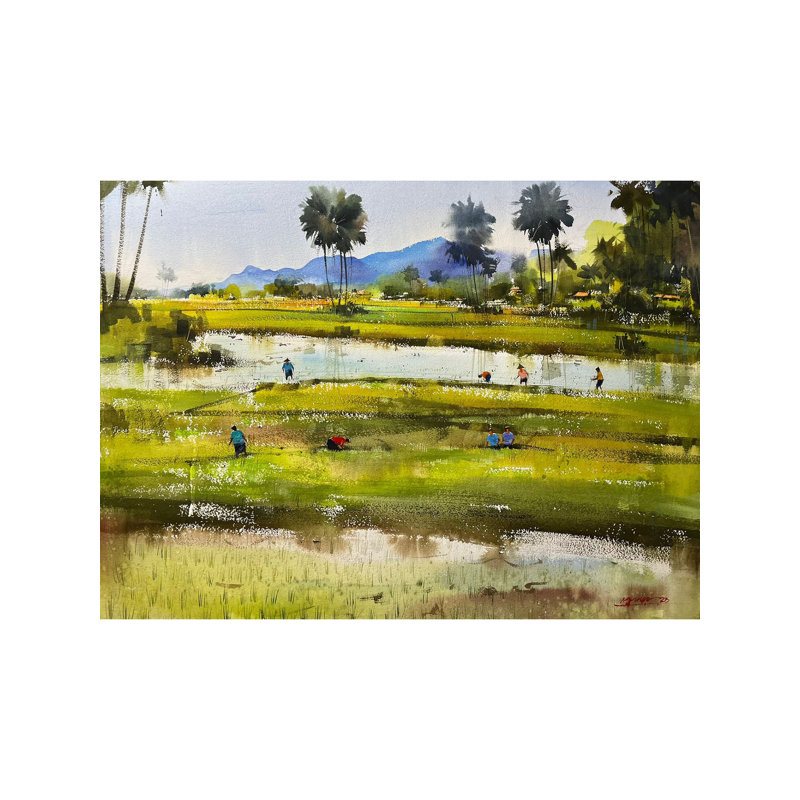 Les fermiers sur le terrain | Aquarelle sur papier | Par Santu Naskar