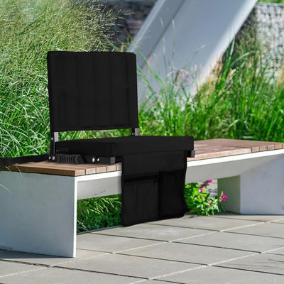 Portable Bleacher Seat with Wide Comfy Padded Cushion, Metal Hook, Folding Stadium Chair with Carry Handle & Cup Holder, Black -  Arlmont & Co., 36E46A70D4274C1FBB89214F02F8B788