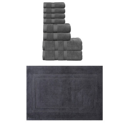 Buariki Collection 100% Soft Cotton Bath Towel Set & Bath Rug Reversible