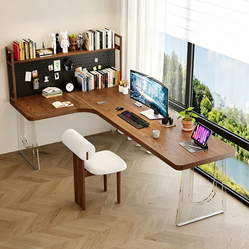 Walnut L-Shaped Solid Wood desk, 61.02" H x 78.74" W x 47.24" D, Left Hand Return