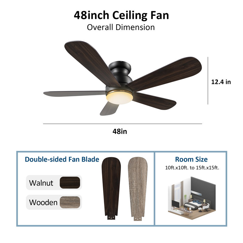 Gabrand 48'' Ceiling Fan with light, Black
