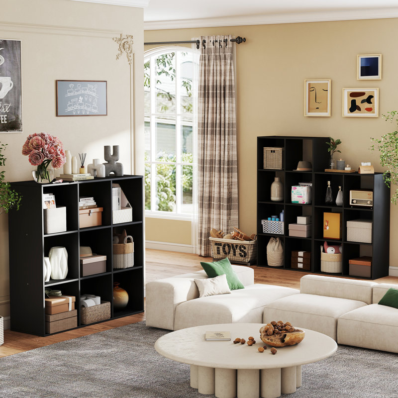 9-Cube Bookcase, Decorative Storage Shelf, (9 Shelves) 35.24"H x 35.94"W x 11.61"D, Black