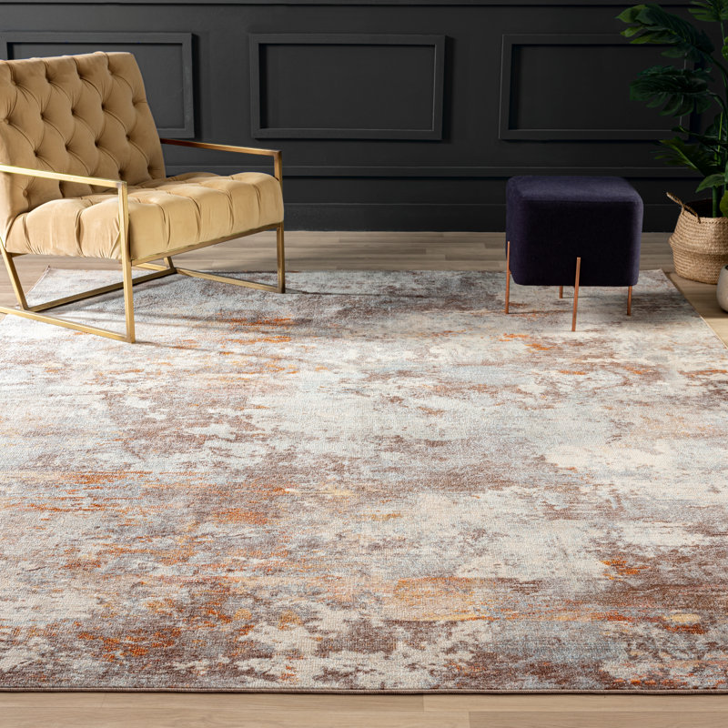 B Abstract Area Rug in Ivory, Rectangle 2' x 3'