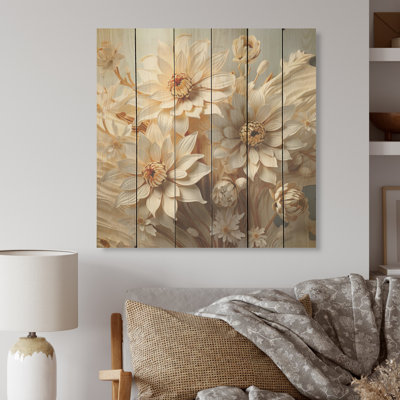 Marguerite blanche contemporaine, simplicité - marguerites, art mural sur bois de pin naturel