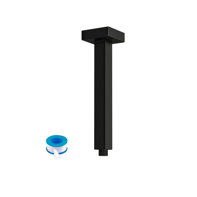 Bras de douche monobloc fixés au plafond, avec bride, en acier inoxydable noir mat.