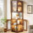 78” Rustic Corner Bookshelf Bookcase With Doors, Corner Display Cabinets With Led Light
