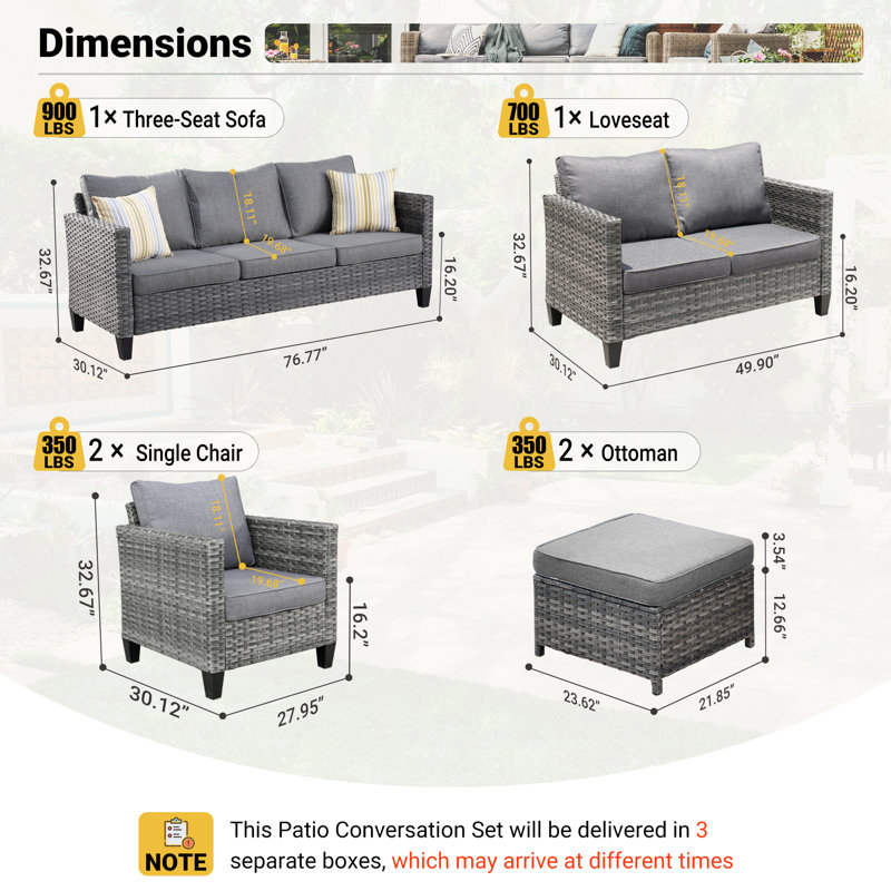 Lovall Premium All-Weather Wicker 9 - Person Patio Conversation Sets with Cushions, Dark Grey