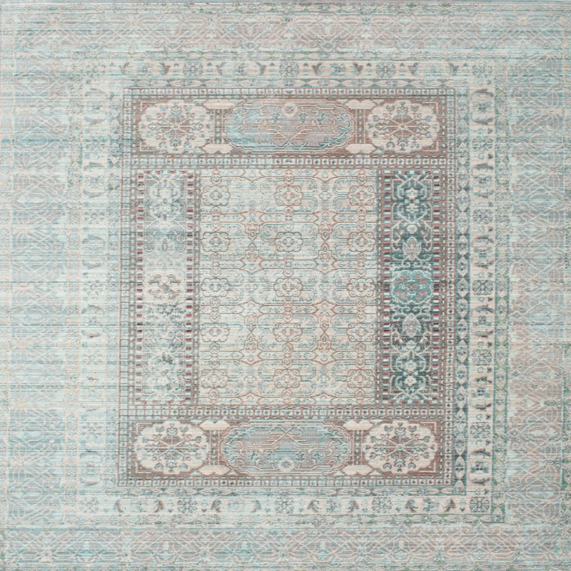 Tapis contemporain bleu ciel / gris, Carré 4 pi