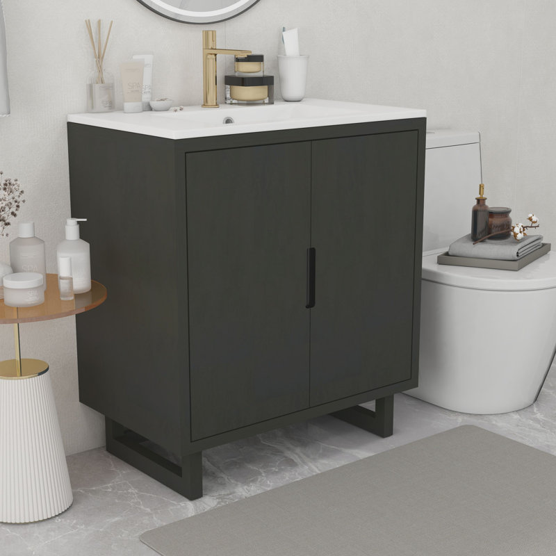 Keymya 29.5'' Single Bathroom Vanity with Resin Top, Black