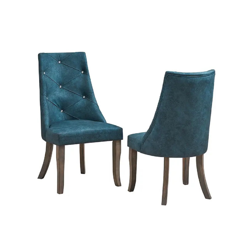 Chaises de salle à manger rembourrées en tissu Mican, Bleu, Brun