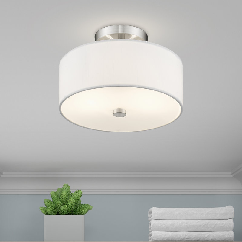 Flaire Fabric Semi Flush Mount, Brushed Nickel, 7.75" H x 13" W x 13" D
