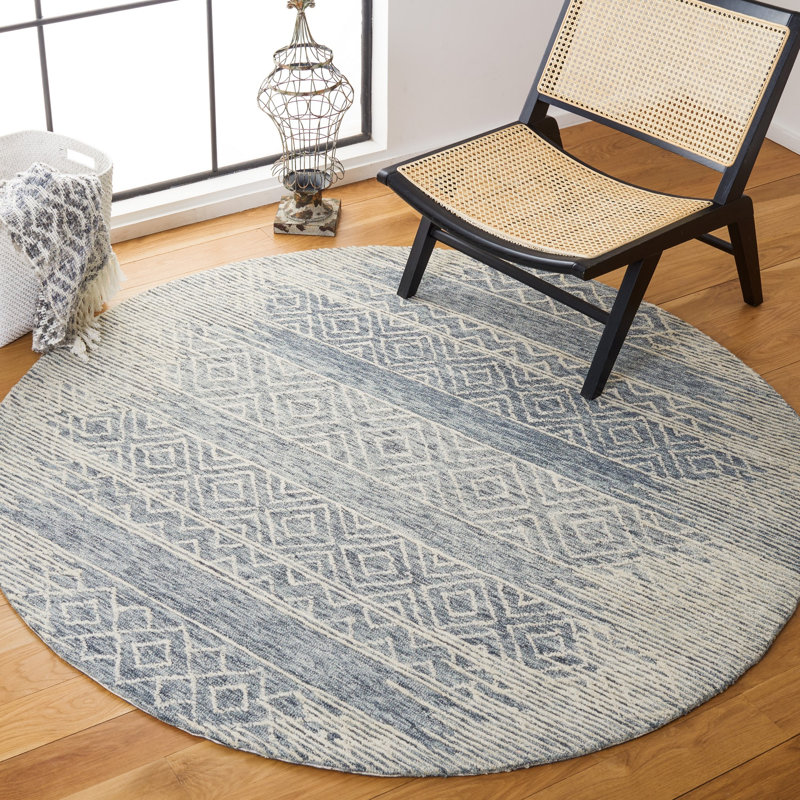 Metro Hand Tufted Wool/Cotton Abstract Rug in Natural/Blue, Round 6'