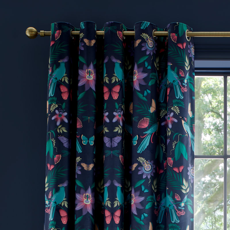 Mya Tropical Floral Lined Eyelet Curtains, 117cm W x 183cm D
