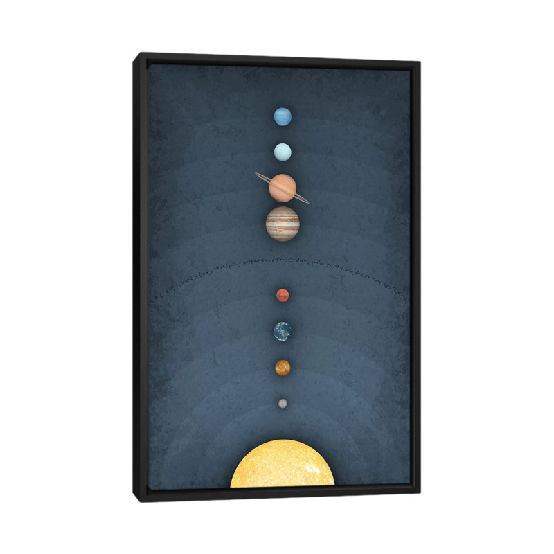 Système solaire II, art encadré, H 60 po x l 40po x P 1,5 po, Toile avec cadre noir