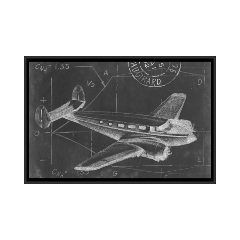 « flight schematic iv », reproduction d’impression sur toile, H 18 po x l 26 po x P 1,5 po, Toile avec cadre noir
