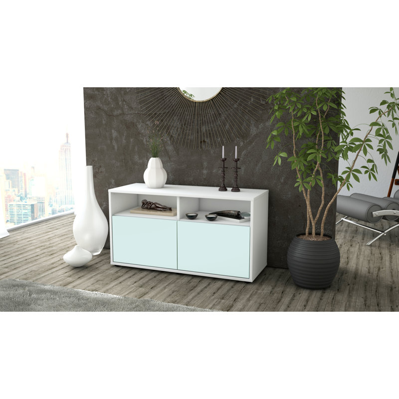 Odum 92cm W Chest of Drawers, High gloss white/Light blue