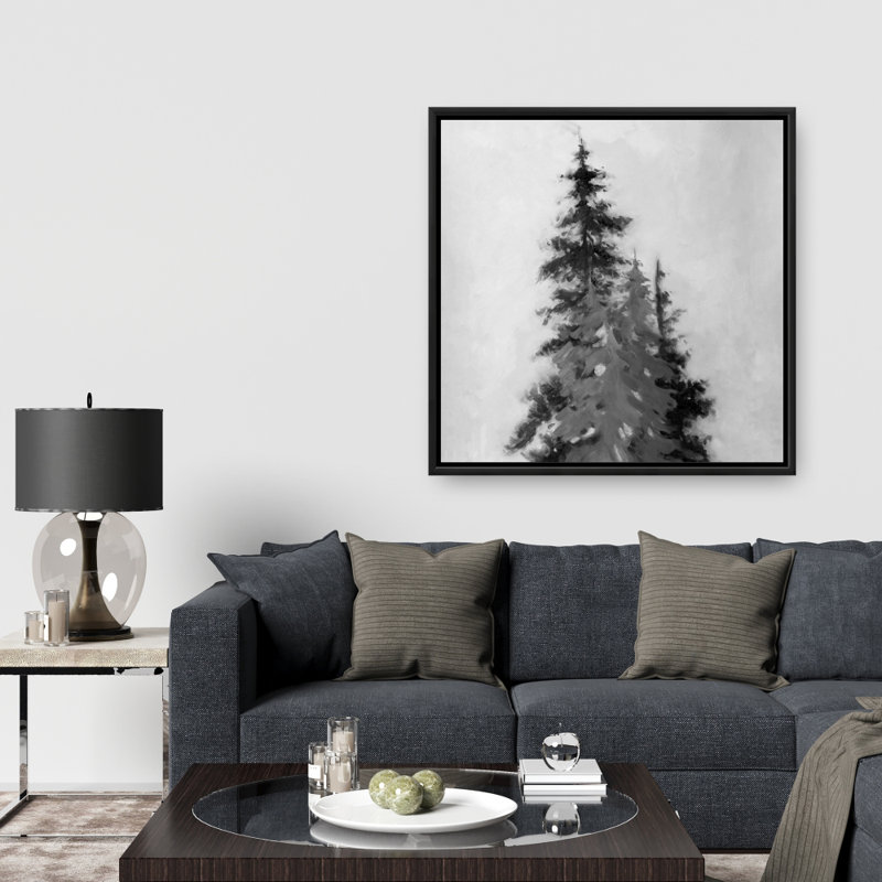 Silhouette d'arbres noirs et gris - Art sur toile encadrée