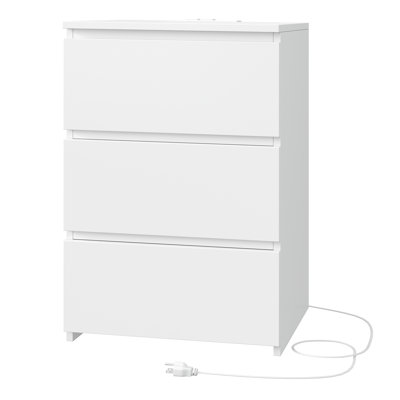 Arieyonna 26"H Nightstands with Outlets & USB Ports, 3 Drawers, White