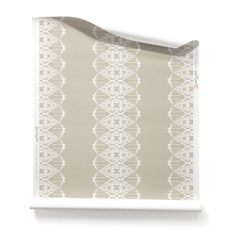 Elizabeth | Ornate Stripe Wallpaper Double Roll, White/Beige