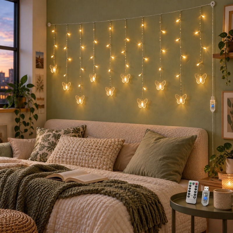 6.6-Foot Butterfly Curtain Lights with 48 LEDs, Remote and Timer
