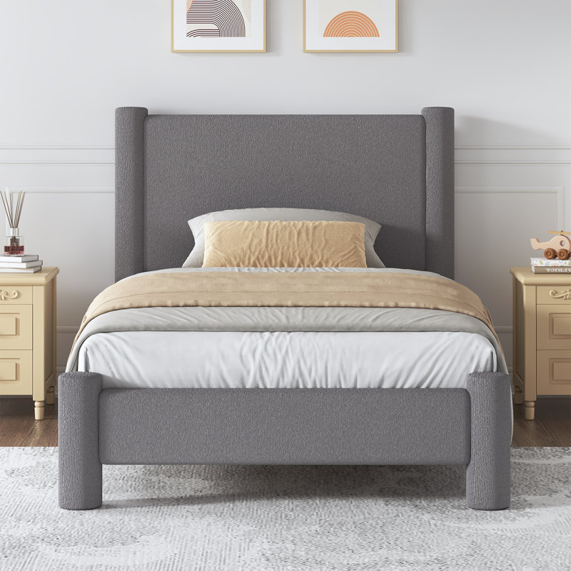 Lit plateforme tapissier Boucle, Gris foncé, Simple