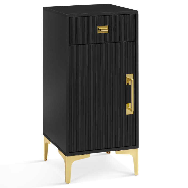 Free-Standing Storage Cabinet with Drawer & Adjustable Shelf, Black