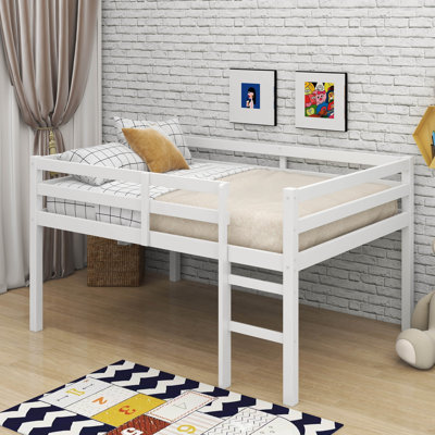 Full Rubber Wood Loft Bed With Ladder