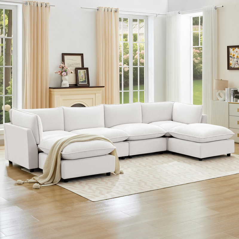 Canapé modulaire surdimensionné Heffernan, Chenille blanche, H 33,10 po x l 138,29 x P 68,9 po