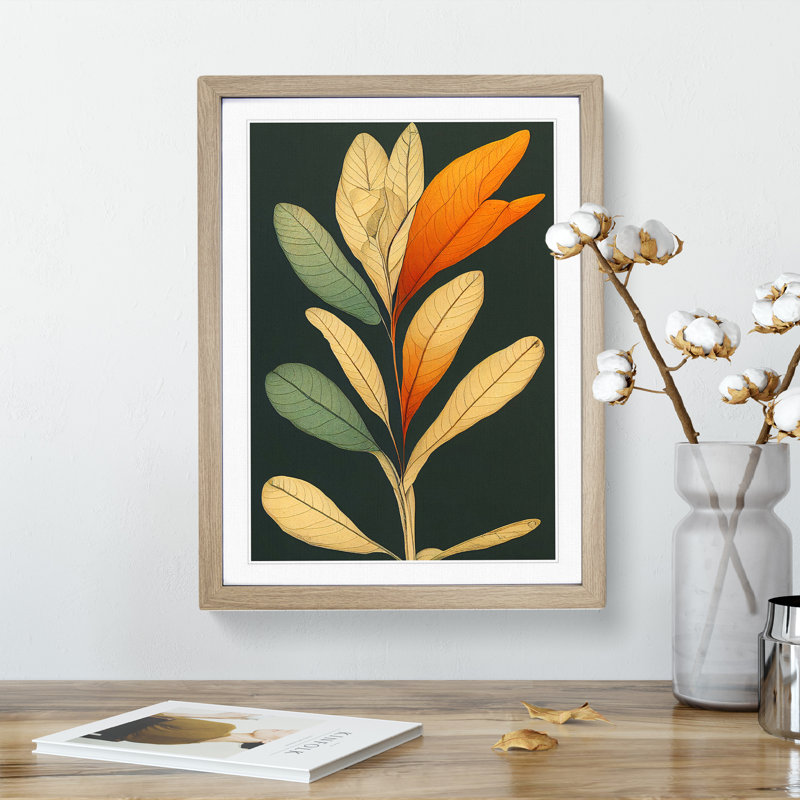 Pretty Leaves Art No.2 - Wall Art, 64cm H x 46cm W, Oak Framed