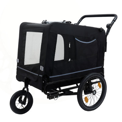 2-in-1 Bike Trailer & Push Cart for Pets - Detachable Hitch, All-Terrain Wheels, Non-Slip Floor, Internal Leash, Up to 88 lbs