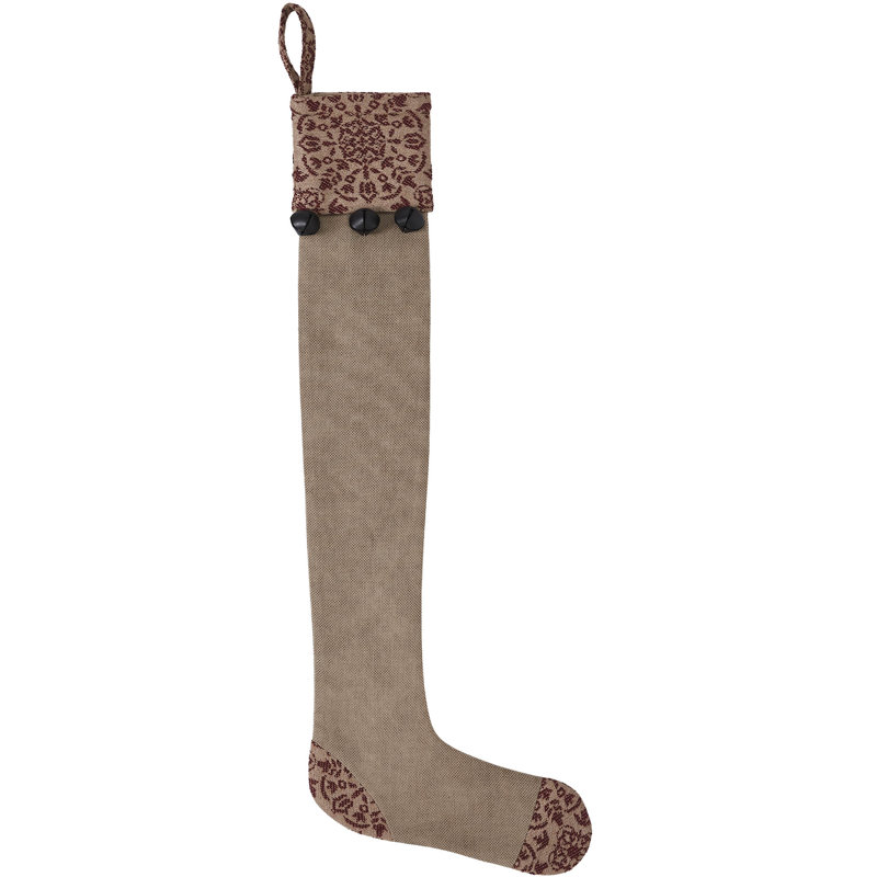 Burgundy and Tan Cotton Jacquard Christmas Stocking 7x19