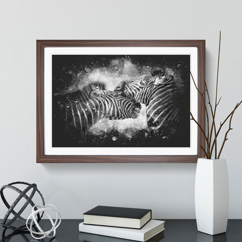 Zebras Vol.1 Paint Splash - Picture Frame Graphic Art, Walnut, 48cm H x 65cm W x 2cm D