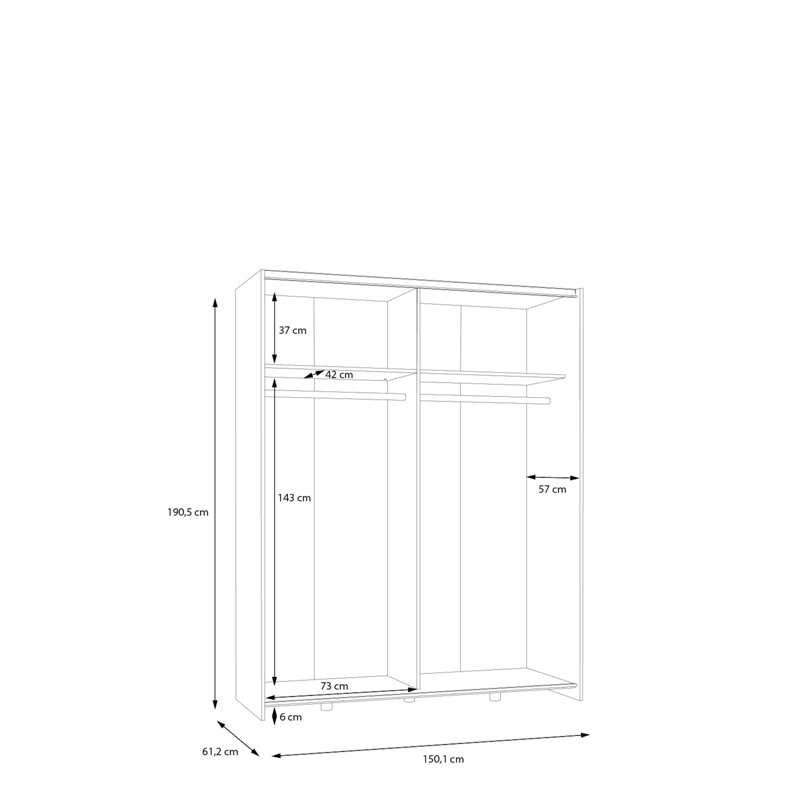 Nandor Sliding-Door Wardrobe , 190cm H x 150cm W x 61cm D