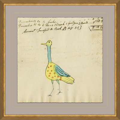 «Yellow Bird W / Spots - Mennonite Ledger Dessin» - Peinture encadrée sur papier