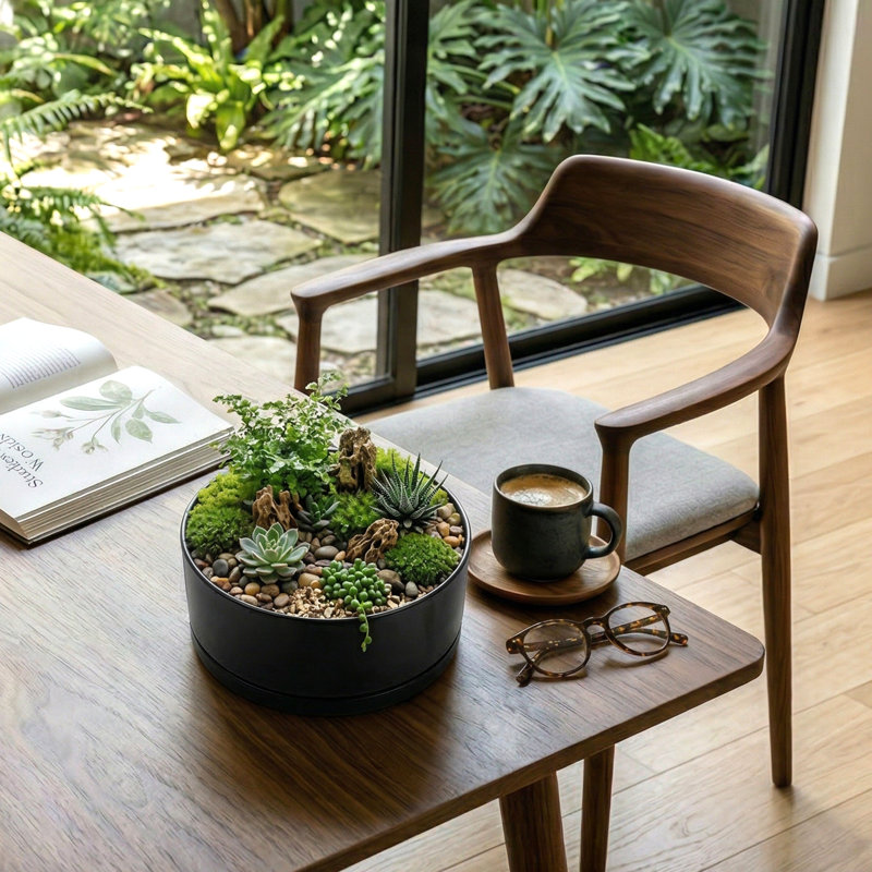 Lemington 7.5" Round Black Ceramic Succulent Planter