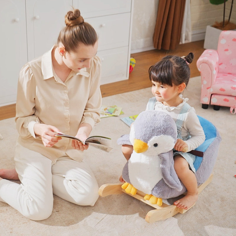 HOMCOM Children Kids Animal Rocking Horse Penguin Plush for 18+ Months