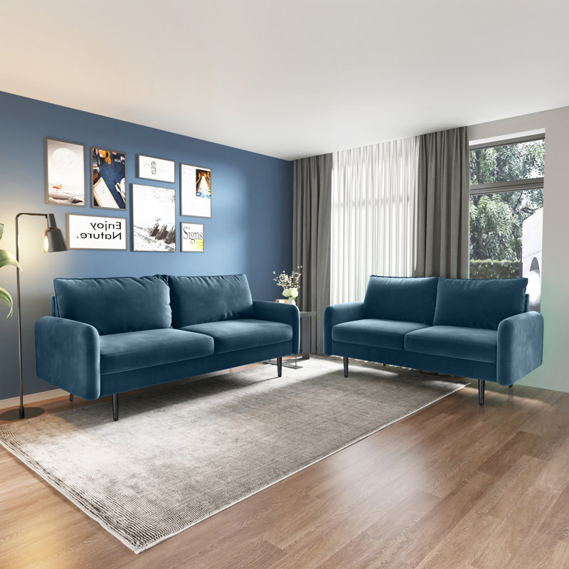 Canapé 70 po, Velours bleu prussien