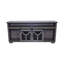 Meuble télé 65,3 po avec porte grillagée en fer, éclairage à DEL et éléments en forme de Y, couleur gris antique, finition coulissante 60 69 pouces, ajustement