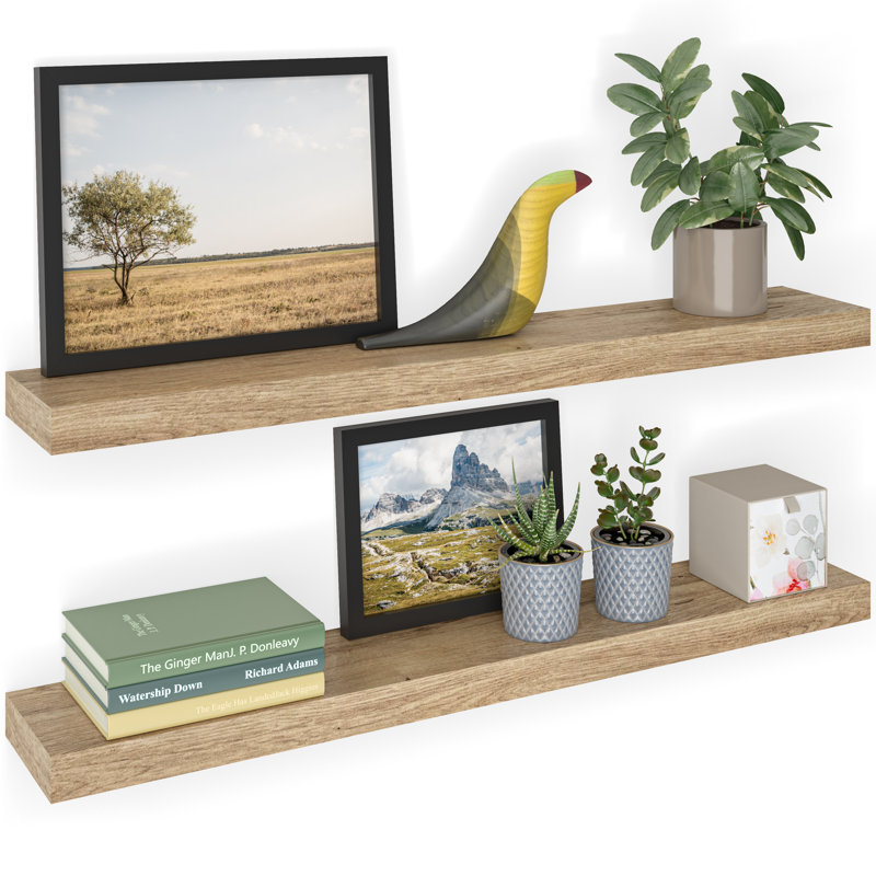 Sydney 36" W x 6" D Floating Shelves Set with Invisible Wall Mount Brackets, Oak