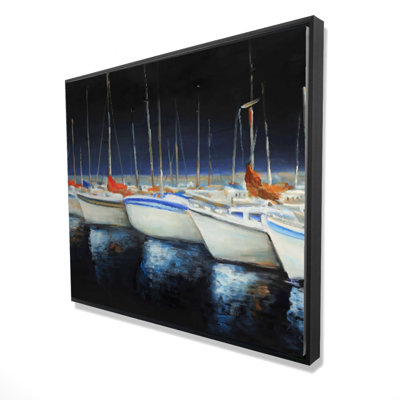 Fishing Boats at the Marina - Orange Transportation Canvas Art